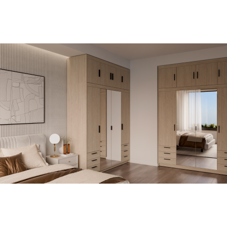 Szeroka szafa z lustrem szufladami 176 cm garderoba TRINO dąb olejowany